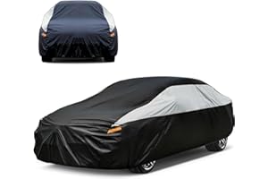 ‎JANYOO JanYoo Autoabdeckung Winter Auto Abdeckplane Wasserdicht Atmungsaktiv Autoplane Autogarage Wasserdicht Staubdicht Schneeschutz Sonnenschutz Vollgarage für Limousine(Silbrig, 470 bis 490CM)