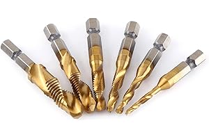 WALFRONT Set di 6 punte per trapano e maschiatura, filettatura metrica M3-M10, codolo esagonale da 6 mm in HSS placcato in titanio