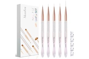 MelodySusie 5Pcs Nail Art Liner Brushes with Nail Brush Holder, Professional Gel Polish Painting Art Design Pen for Thin Long Lines, Tiny Details, Fine Drawing, Delicate Coloring Sizes 5/7/9/11/20mm