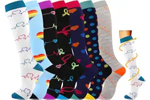 Losvcbcx 7 pares de calcetines de compresión para mujeres y hombres de 15 a 20 mmHg son los mejores calcetines deportivos y médicos para correr, vuelos, viajes, enfermeras