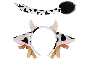 XEPST Zestaw kostiumów ze zwierzętami, krowie uszy i ogon, zestaw z opaską na głowę i krowie ogon, kostium zwierzęcy, cosplay, akcesoria na przyjęcie urodzinowe, kostium na Halloween, fantazyjne przebrania, artykuły na imprezę