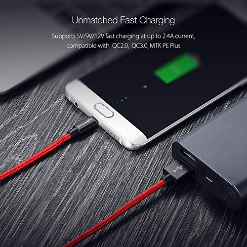 Micro USB Kabel, BlitzWolf 1m 2.4A Micro USB Ladekabel Fast Charging & Daten Sync Cord Android Ladegerät Kabel mit Magic Tape Strap für Samsung Galaxy S7 Edge / S6 / S5 / S4, Hinweis 5/4/3, HTC M9 , Xperia Z3 Z2, Moto X, LG, Sony, Tablets und Power Bank (Schwarz) - 5