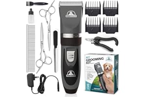 Pet Union Professional Dog Grooming Kit - Rechargeable, Cordless Pet Grooming Clippers & Dog Grooming Accessories, Low Noise & Suitable Dog Clippers, Cat Clippers and for Other Pets (Grey)