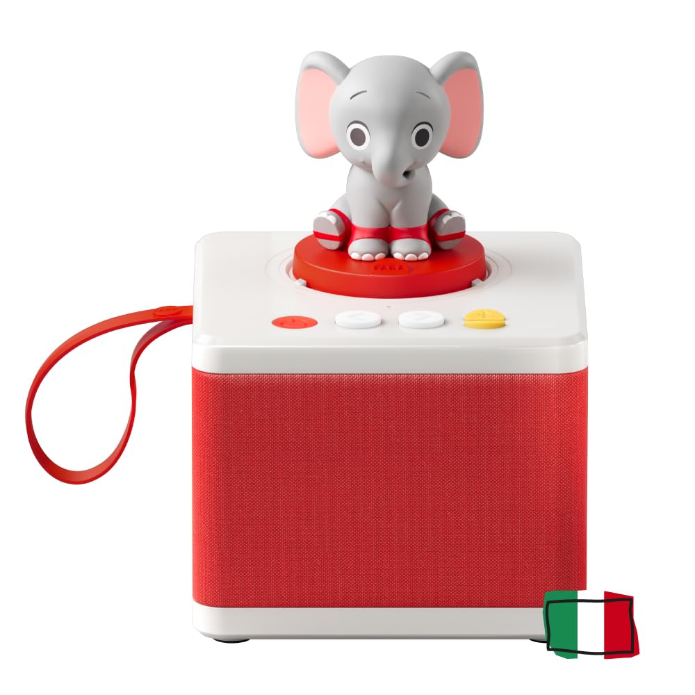 FABA Raccontastorie, Cantastorie per Bambini con contenuti Audio da 0 a 10 Anni, Cassa Audio con Personaggio Sonoro Ele l’Elefante, Gioco educativo Musicale, Versione Italiana