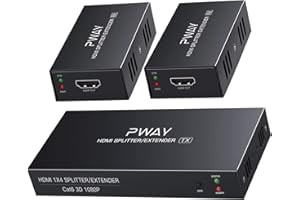 PWAY PW-HTS0102(POC) 1X2 Splitter HDMI Extender Over Cat6 Ethernet cavo con Senza ritardo telecomando a 50m/165ft a 1080P（1 In 2 Out）