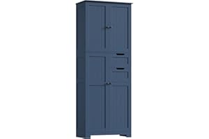 HOCSOK Wysoka szafka łazienkowa, wysoka szafka łazienkowa z 4 drzwiami i 2 szufladami, wysoka szafka kuchenna do salonu, kuchni, jadalni, biura, 164,5 x 60 x 30 cm, ciemnoniebieska