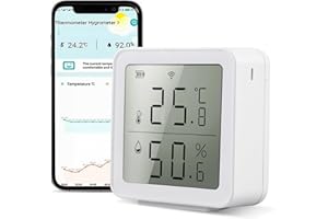PORFOYO Inteligentny termometr Wi-Fi, higrometr, cyfrowy mini czujnik temperatury wewnętrznej i wilgotności, czujnik temperatury pomieszczenia z alarmem powiadomień aplikacji, kompatybilny z Alexa i Google