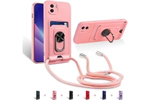 Zyweil kompatibel mit Xiaomi Redmi A1/Redmi A2,Necklace Hülle, mit 360°Ring Ständer magnetisches Eisenblech Kartenhalter Silikon Schutzhülle-Pink
