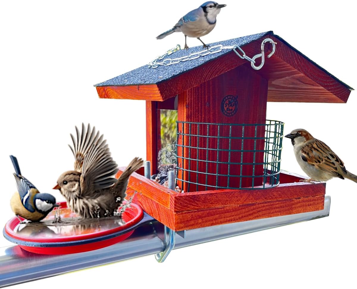 STAFECO® Comedero para pájaros para balcón, barandilla resistente a la intemperie, hecho a mano, para jardín o balcón, 30 a 60 cm (marrón claro)