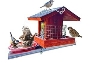 STAFECO Bird Feeder for Balcony, Wild Bird Baths, Balcony Railing, Weatherproof Feeding House, Handmade Garden Birds in the Garden, Balcony Bracket with a Size from 30 to 60 cm (Light Brown)