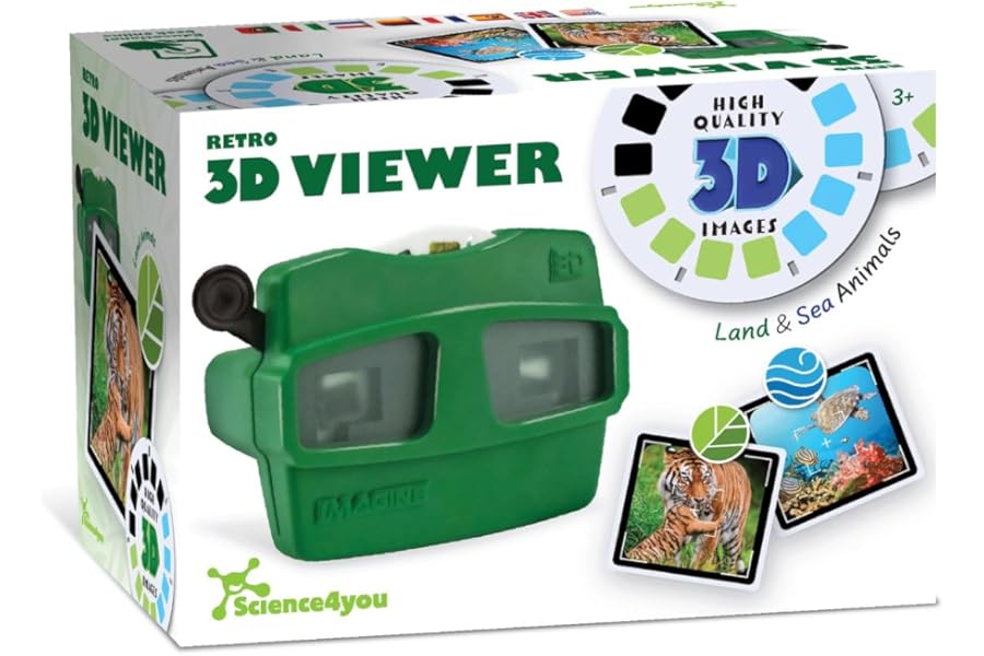 Science4you Retro 3D Viewer for Kids – Retro Toys for Kids, Binoculars 3D Images of Land and Sea Animals, Animal Toy and Gift for Boys & Girls