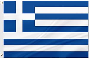 ASUNO Greece Flag 90 × 150 CM Polyester Greek National Banner with 2 Brass Grommets Double Side Vivid Color Fade Resistant for Outside Garden Lawn Patio