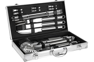 BRIGROS Mastercook profesjonalny zestaw ze stali nierdzewnej do grilla z walizką, akcesoria do grilla z szczypcami, widelcami, szpatułką i szczotkami, walizką z narzędziami do grillowania