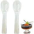 Excefore Caviar Spoons Set, 2 Pieces Ice Cream Scoops, White Mother of Pearl Caviar Spoon with Round Handle for Caviar, Egg, Coffee Serving, Ice Cream, Restaurant Serving Set (3.54 Inches)