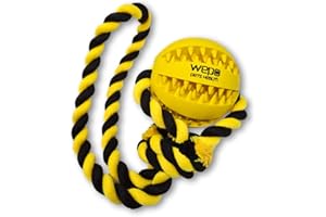 WEPO Juguete de Lanzamiento para Perros, Amarillo, diámetro de 7 cm, Bola en Cuerda, Cuidado Dental para Perros, Accesorios para Perros Grandes,