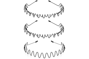 KELUBATU 3pcs Mens Hair Bands Metal Hair Hoop Black, Non-Slip Elastic Wavy Zig Zag Headband Men, Unisex Sports Fashion Hairbands for Outdoor Sports Yoga Makeup Washing