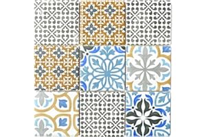 CONWIRE Carreaux de mosaïque rétro vintage en céramique - Carrelage crème, bleu, orange, gris mat