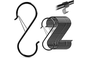 GAOHUI 12 Pack S Hooks for Hanging with Safety Buckles, Anti-Drop Metal Hooks for Hanging Heavy Duty for Kitchen Utensils, Garden Plants, Bathroom Towels, Black