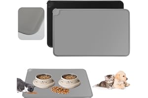 FHISKUNYU Set di 2 Tappetini in Silicone per Cani e Gatti | 48x30 cm | Impermeabile e Antiscivolo | Facili da Pulire | Nero e Grigio