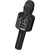 BONAOK Wireless Bluetooth Karaoke Microphone,3-in-1 Portable Handheld Karaoke Mic Speaker Machine Home Party Birthday for All Smartphones PC(Q37 Black): 