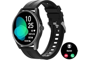HUAKUA Smartwatch Uomo Chiamate e WhatsApp Rotondo Orologio Smart Watch Fitness con Risposta Chiamate Bluetooth Contapassi da polso Cardiofrequenzimetro Saturimetro Impermeabile per Andorid iOS Nero