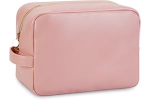Wandering Nature Large Makeup Bag, Toiletries Bag for Women, Travel Cosmetic Bag with Handle and Slip-in Pockets Eco Vegan Leather, Pink (Patent Pending)