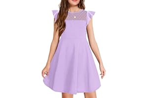 Arshiner Girls Dress Summer Ruffle Sleeve Mesh A Line Casual Party Dresses with Pockets 6-13 Years
