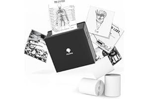 Phomemo Stampante portatile per foto M02 Set di 3 rotoli di carta inclusi - Stampante termica tascabile, piccola stampante Bluetooth compatibile, Android, iPhone, iPad, per bambini, nero