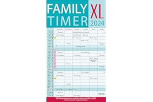 XL Family Timer 2024: Familienplaner mit 6 breiten Spalten. Hochwertiger Familienkalender mit Ferienterminen, extra Spalte, Vorschau bis März 2025 und nützlichen Zusatzinformationen.
