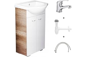 Deftrans Domodomo Armario de baño con Lavabo, 80 x 50 x 26 cm, Armario de cerámica Blanco, Mueble baño con Lavabo - Mueble bajo Lavabo, Mueble de baño con Lavabo