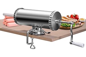 ‎COSTWAY COSTWAY 2,5kg/3kg/4kg Wurstfüller manuell, Wurstmaschine aus Alulegierung, Wurstfüllmaschine silber, Wurstpresse mit Tischklemme, Wurstspritze inkl. 3 Füllrohre (2,5KG)