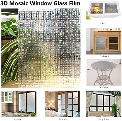 Europe Market Resuable Decoration Privacy Window Film,3D Mosaic Pattern,No Adhesives Vacuum Adsorption,Anti-UV,Privacy Glass Decoration Film 17.7"x157.4"/45x400CM