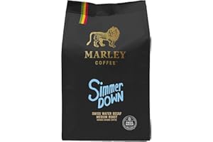 Decaffeinated Organic Ground Coffee 227g - Swiss Water Decaf - Medium Roast - Simmer Down Blend - Marley Coffee - From The Marley Family - V60 Filter Cafetiere Aeropress - Strength 3
