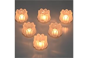 YoHyien Juego de 6 Portavelas de Cristal para Velas de Té, Porta Velas Pequeñas Tulipán para Centros de Mesa, Vasos para Velas para Navidad, Boda, Fiesta y Decoración del Hogar (Esmerilado)