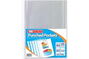1ABOVE 100 Pcs A4 Plastic Punched Pockets, 45 Micron Quality Sleeves for Filing, Folders, and Wallets, Delivering Superior Durability and a Pristine Crystal Clear Glass Finish