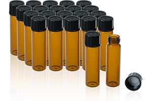 ALWSCI 20pcs 8 mL Amber Glass Sample Vials 24 mm Black Closed Top PP cap, PE Liner Sample Container Laboratory Vial 17 x 60 mm