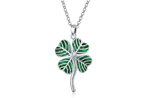 BLING JEWELRY Ensemble De Bijoux Irlandais Shamrock Bonne Chance Charme Trèfle À Quatre Feuilles Émail Vert Boucles D'Oreilles Pendentif Collier Diplômé Pour Les Femmes Adolescentes Argent Sterling .925