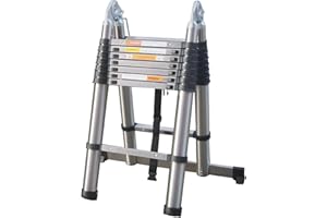 LUCN 5m Thickened Telescopic Ladder 16.5ft Extendable Ladder Folding A-Frame Ladder Anti Slip with Stabilizer Bar Stainless Steel (2.5M+2.5M), Stronger than others