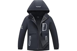 BuyiRen Boys Girls Windbreakers Jacket Rain Jackets Hooded Raincoat Fleece Lined Rain Coats for Kids, 5-16 Years