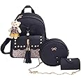TYPIFY® 3 pieces fashion Pu Leather Women Backpack Korean Style Backpack Teddy Bear Keychain Women Girls College Backpack Bag. Gift for Her