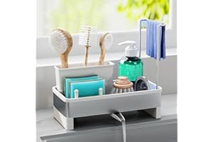 JYFKINN Organizador Cocina, Organizador Fregadero con Bandeja de Drenaje Autodrenante para Soporte de Esponja, Toallero, Soporte para Paños Cocina Accesorios para lavabo del Baño (Blanco)