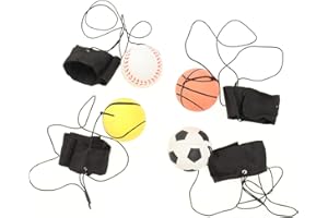 ELLUG 4er Set Springball/Returnball/Flummi Ø 6cm Armband&Schnur, Fußball/Basketball/Tennisball/Baseball (9800011)
