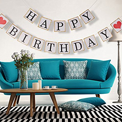ULTNICE Papier Banner, quadratische Happy Birthday Girlande Banner Fahne Dekoration für die Geburtstagsparty - 5
