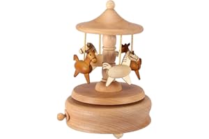 Nicoone Carillon Carousel in Legno,Creativo Mano Manovella Artigianato Scatola Musicale,Stile Vintage,per Decorazioni Natalizie di Compleanno