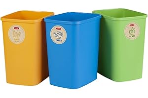Curver - Juego 3 cubos de basura Eco Friendly para sistema de reciclaje, cubos de plástico para papel, cristal y plástico (3 x 25L)