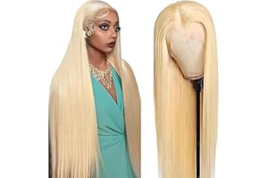 Weeybay Echthaar Perücke für Damen Perücken Straight Human Hair Wig 613 Blonde 4X4 Lace Closure 150% Density Unprocessed Remy Hair Glueless Perücke Blond 34 Zoll