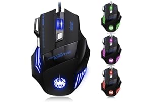 Zelotes Souris Gamer,Souris Gaming Filaire, 7 Boutons, 7200 DPI, USB LED Souris Ergonomique Optique pour PC,Mac,Noir