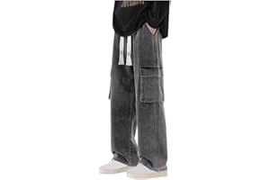 YAOJIWANG Freizeit Schlupfjeans Herren Elastische Bund Baggy-Jeans Schlanke Freizeitjeans mit Kordelzug High Waist Loose Jeans Gerade Jeanshose Casual Herrenjeans Einfarbige mit Taschen