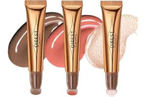 HOPHAT Baguette de beauté liquide contour, crème blush surligneur contour avec coussin surligneur liquide visage bronzant naturel super soyeux blush bâton beauté maquillage (Contour + Blush + Highlighter)