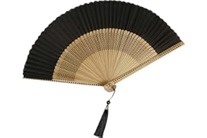 GOLSHINE Folding Hand Fans Hand Fans Folding Fand Handheld Fans Fans with Tassel for Women Chinese Ancient Style Handheld Fans for Birthday Gift Wedding Cosplay Party Decoration (Black 2)